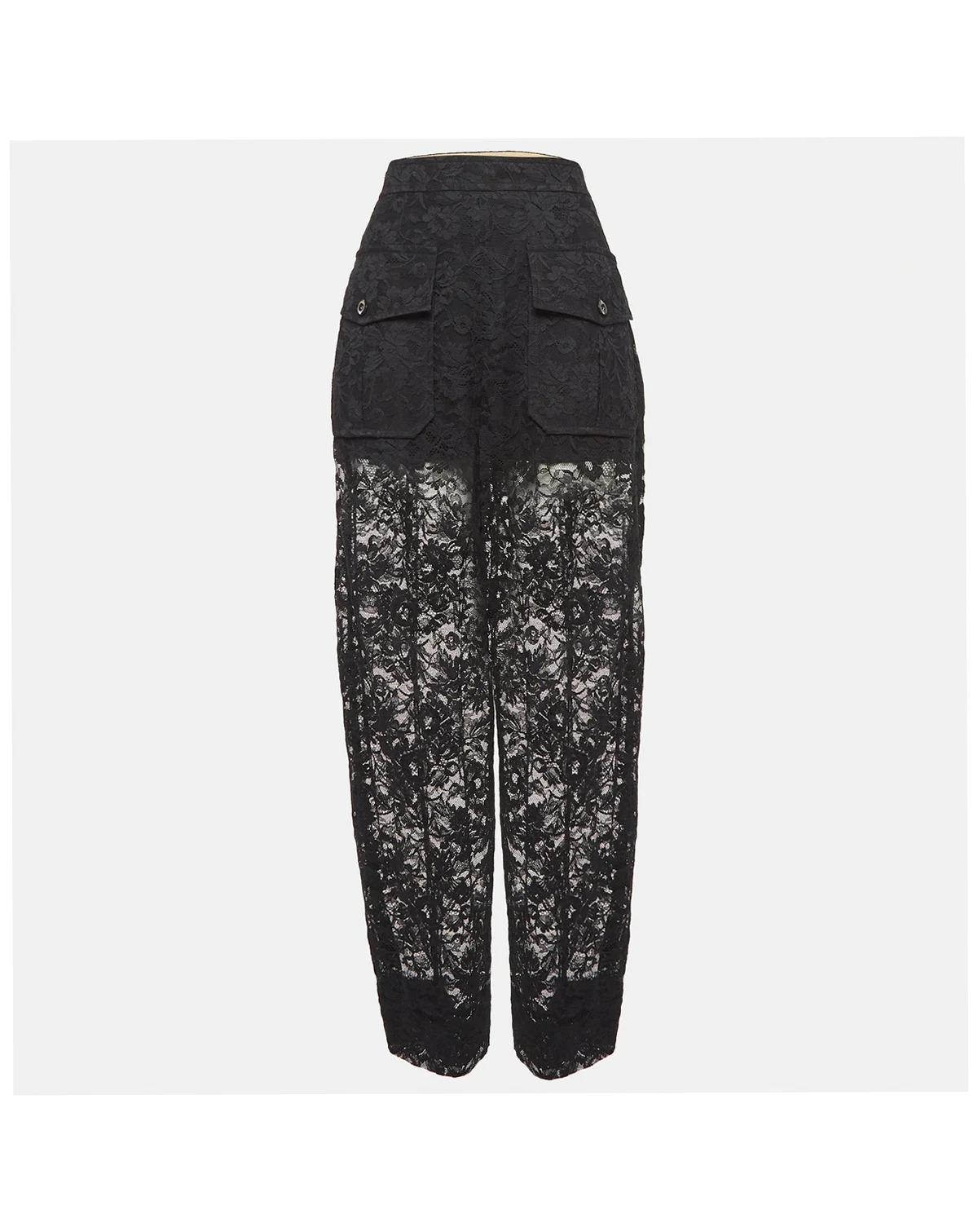 Women's Black Floral Pattern Lace Sheer Trousers