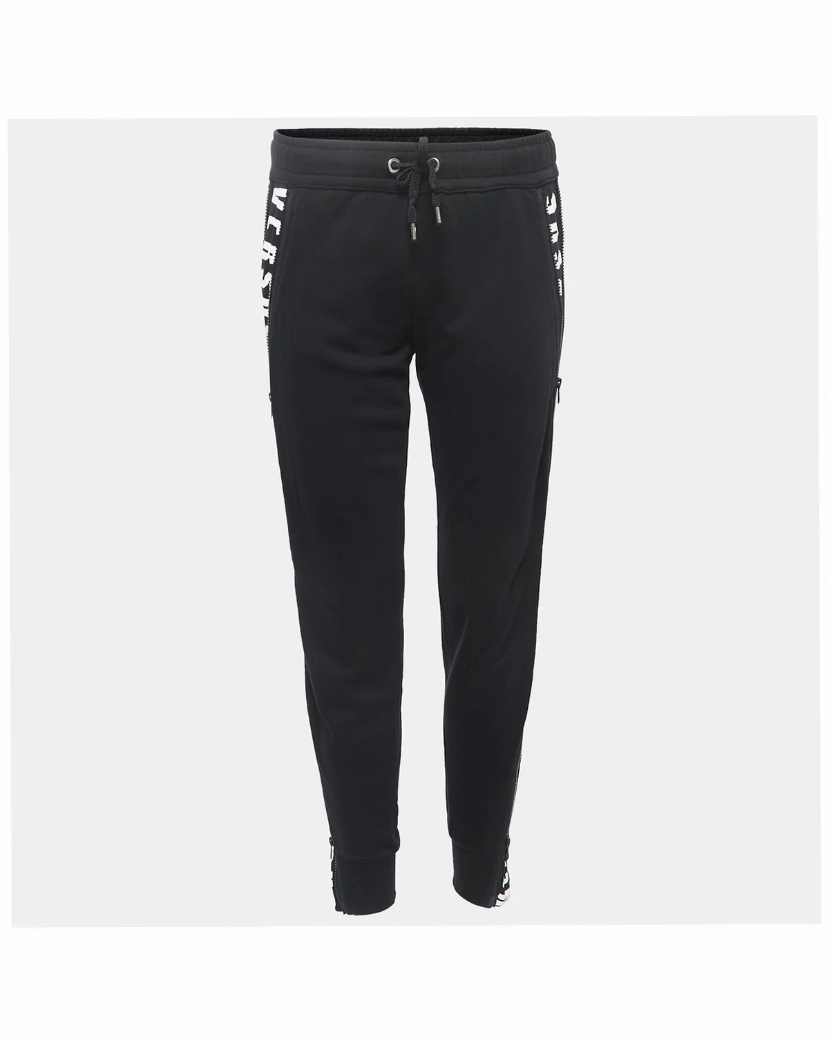 Women's Pre-Owned Versus Versace Black Logo Print Cotton Side Zip Detailed Joggers