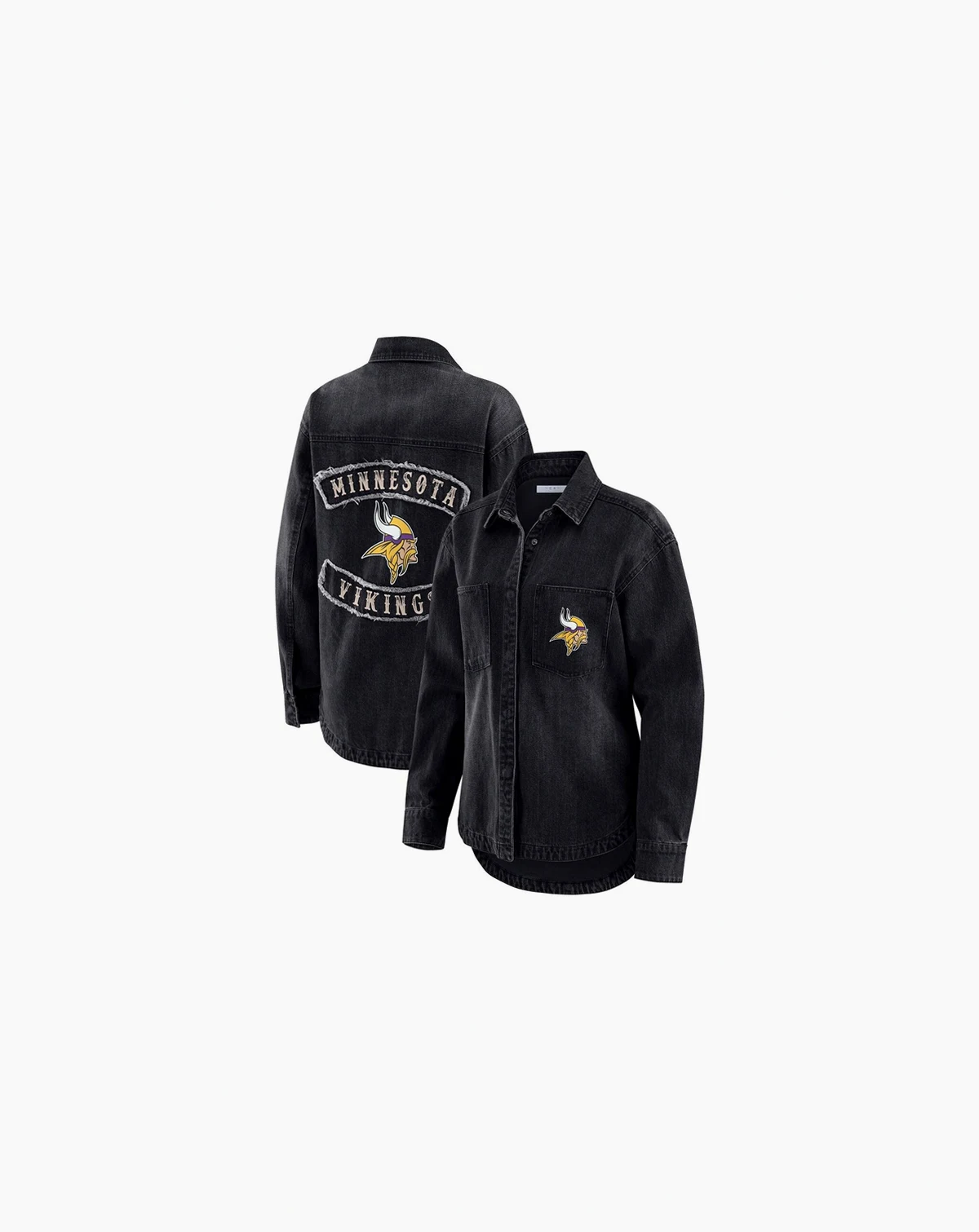 Women's Black Minnesota Vikings Washed Oversized Denim Full-Snap Shacket