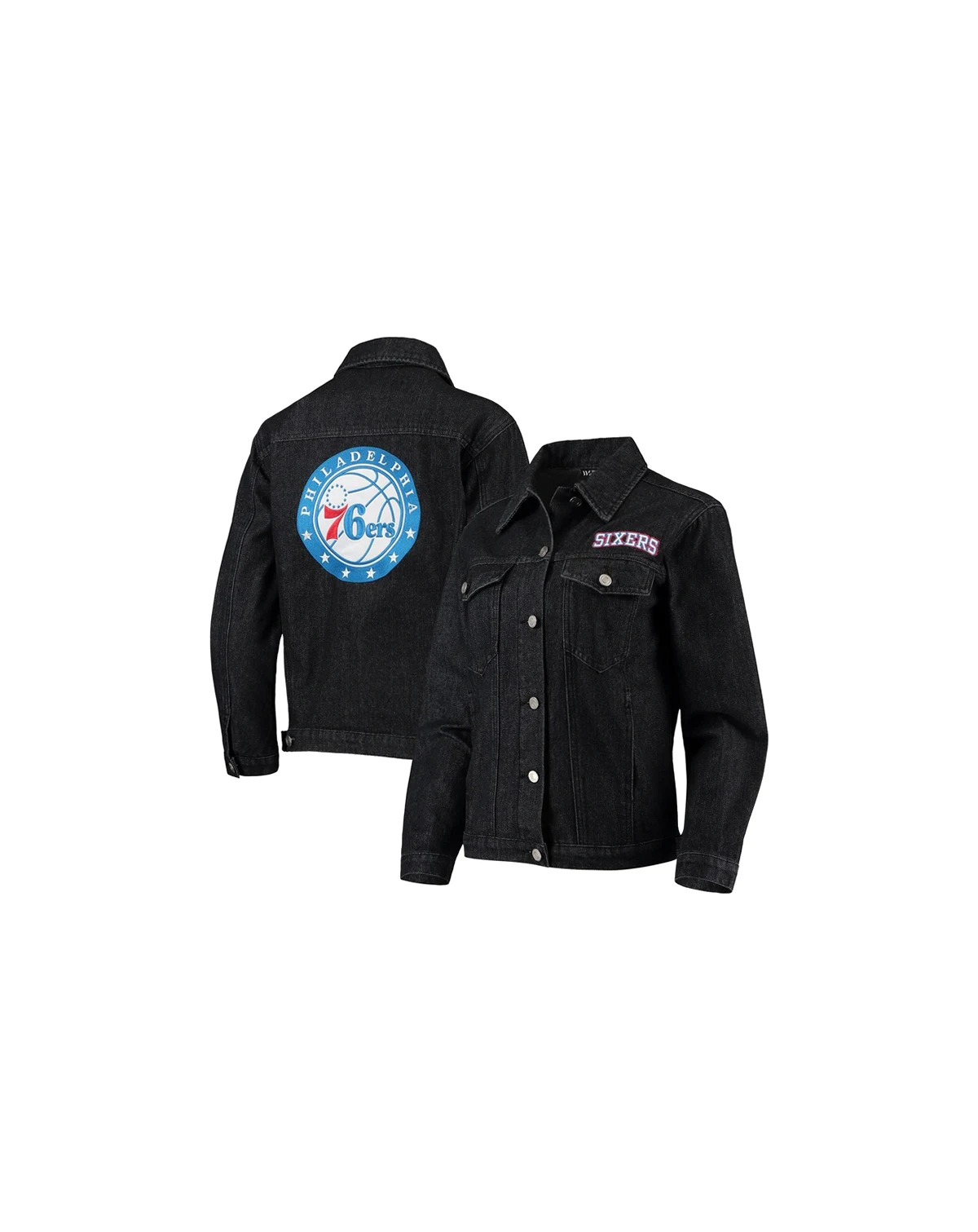 Women's Black Philadelphia 76ers Patch Denim Button-Up Jacket