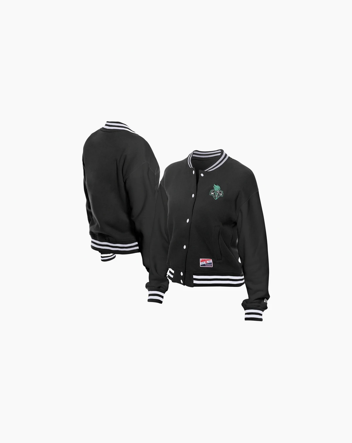 Women's Black New York Liberty Throwback Varsity Fleece Full-Snap Jacket