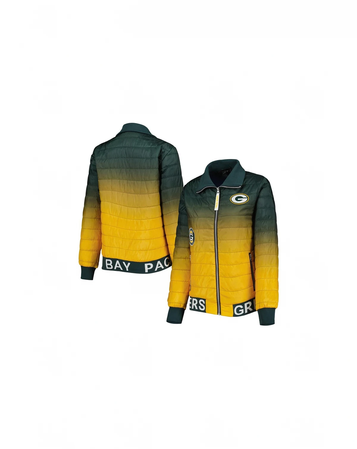 Women's Green, Gold Green Bay Packers Color Block Full-Zip Puffer Jacket