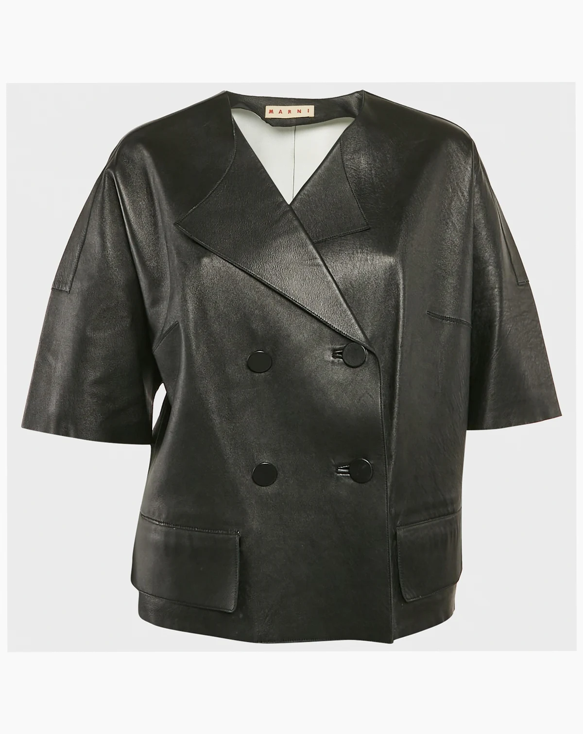Women's Black Leather Double Breasted Short Jacket