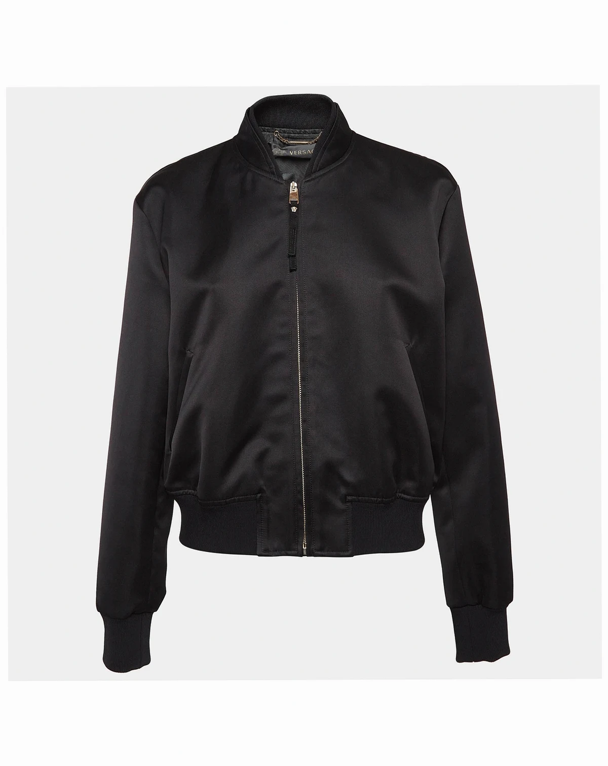 Women's Black Medusa Embroidered Satin Bomber Jacket