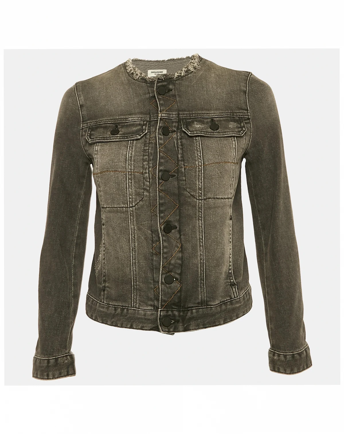 Women's Grey Distressed Denim Embroidered Kiok Gris Brode Jacket
