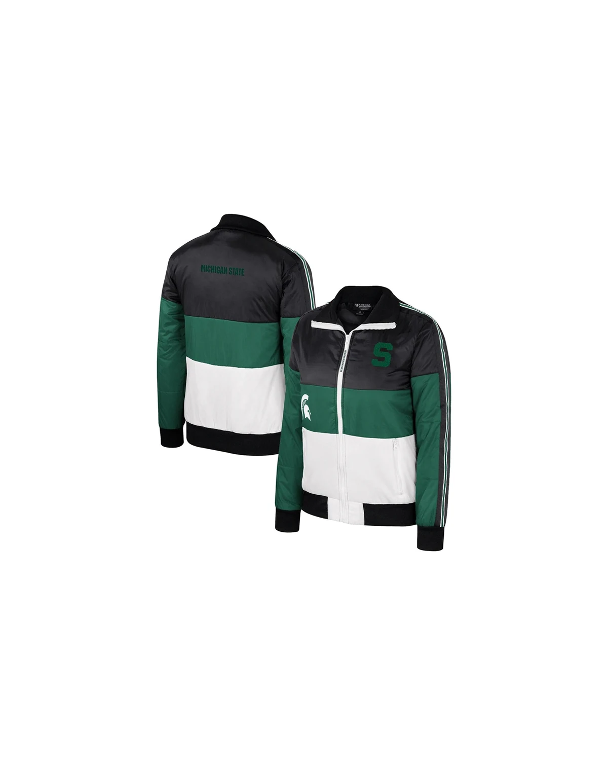 Women's Green Michigan State Spartans Color-Block Puffer Full-Zip Jacket