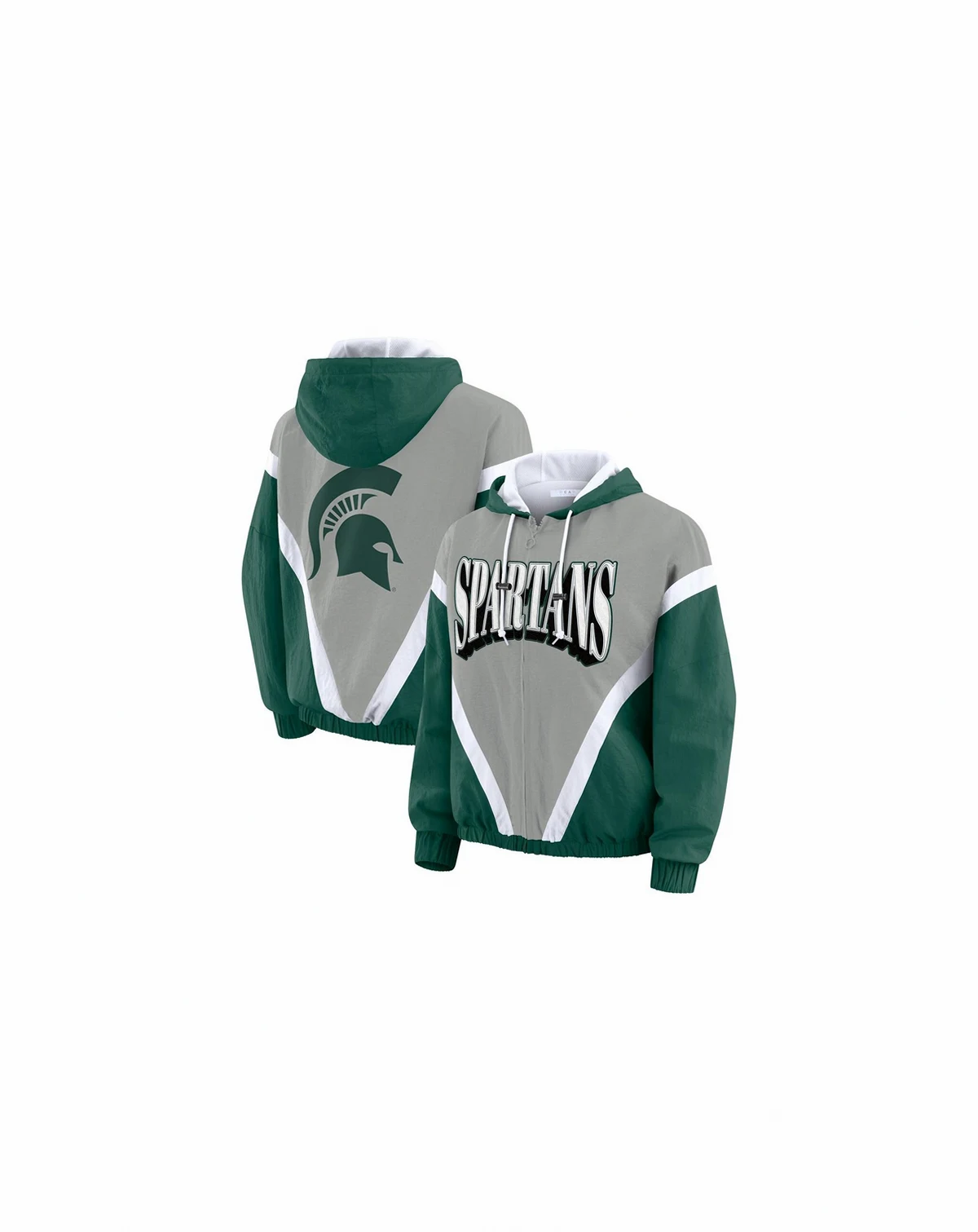 Women's Green/Gray Michigan State Spartans Color Block Full-Zip Hoodie Windbreaker Jacket