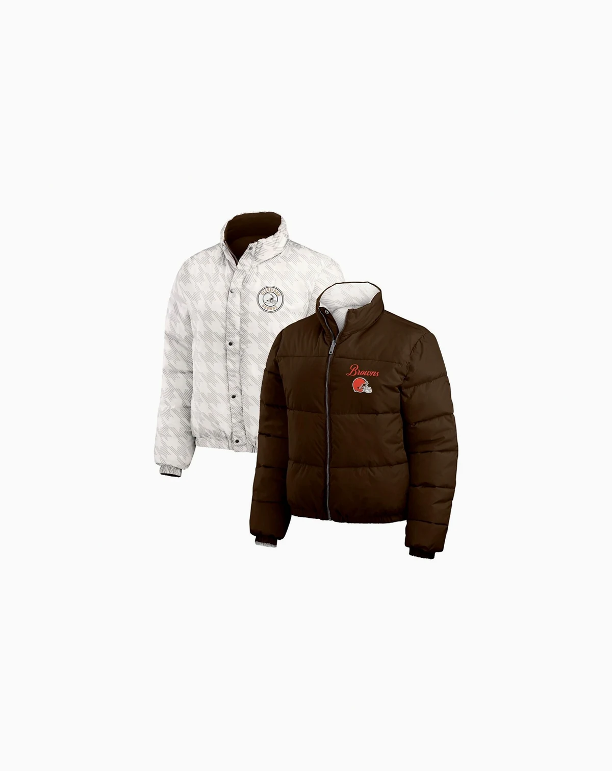 Women's Brown/White Cleveland Browns Reversible Cropped Full-Zip Puffer Jacket
