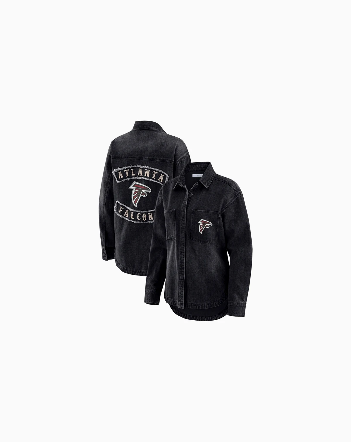 Women's Black Atlanta Falcons Washed Oversized Denim Full-Snap Shacket