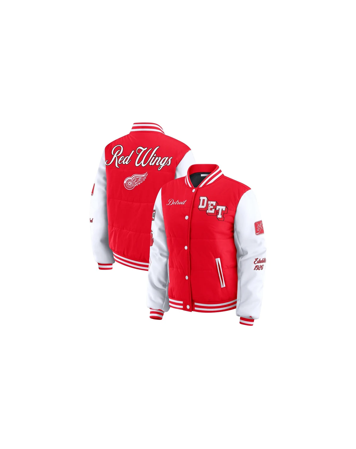 Women's Red/White Detroit Red Wings Varsity Full-Snap Puffer Jacket