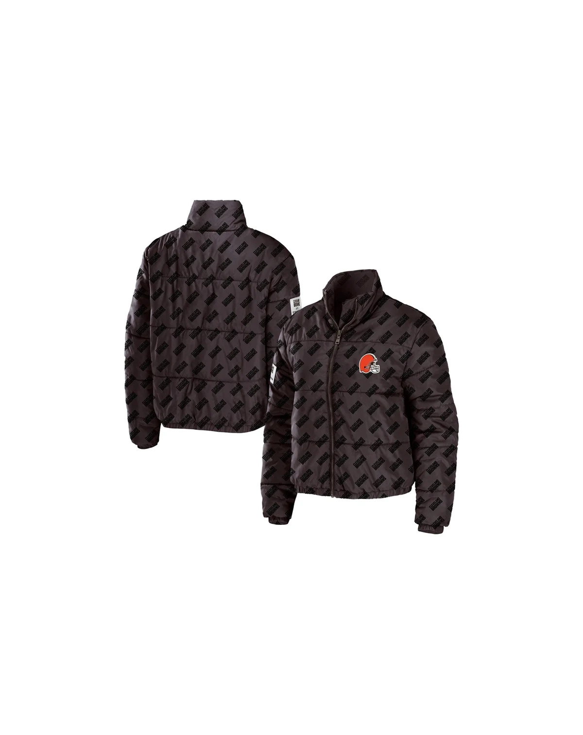 Women's Brown Cleveland Browns Puffer Full-Zip Cropped Jacket