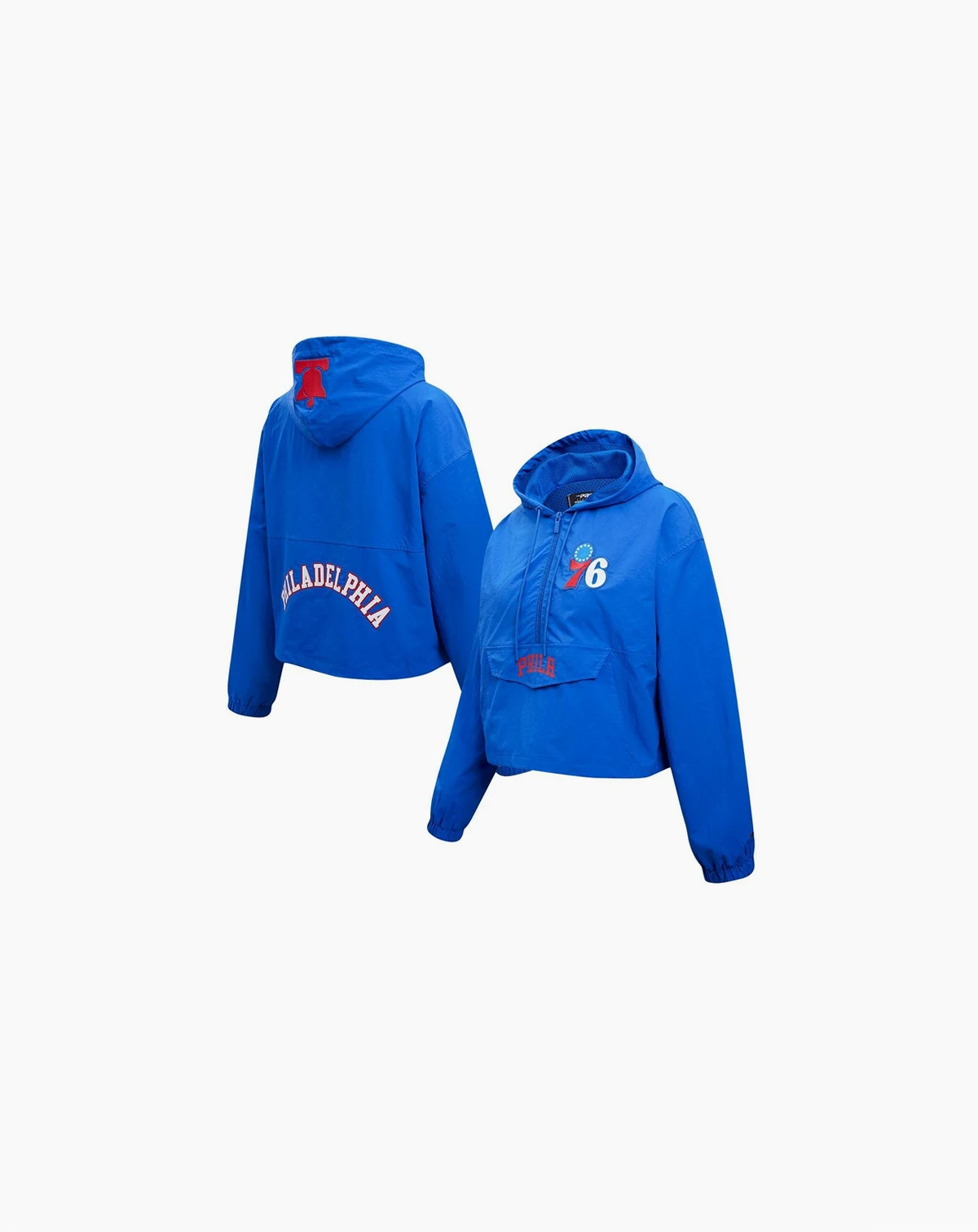 Women's Royal Philadelphia 76ers Classic Wind Woven Cropped Half-Zip Jacket
