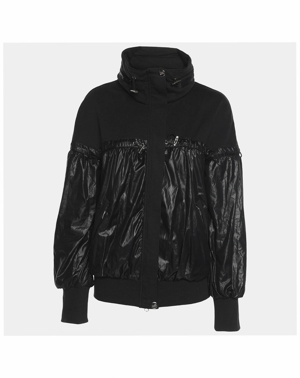 Women's Black Jersey Nylon Hoodie Jacket