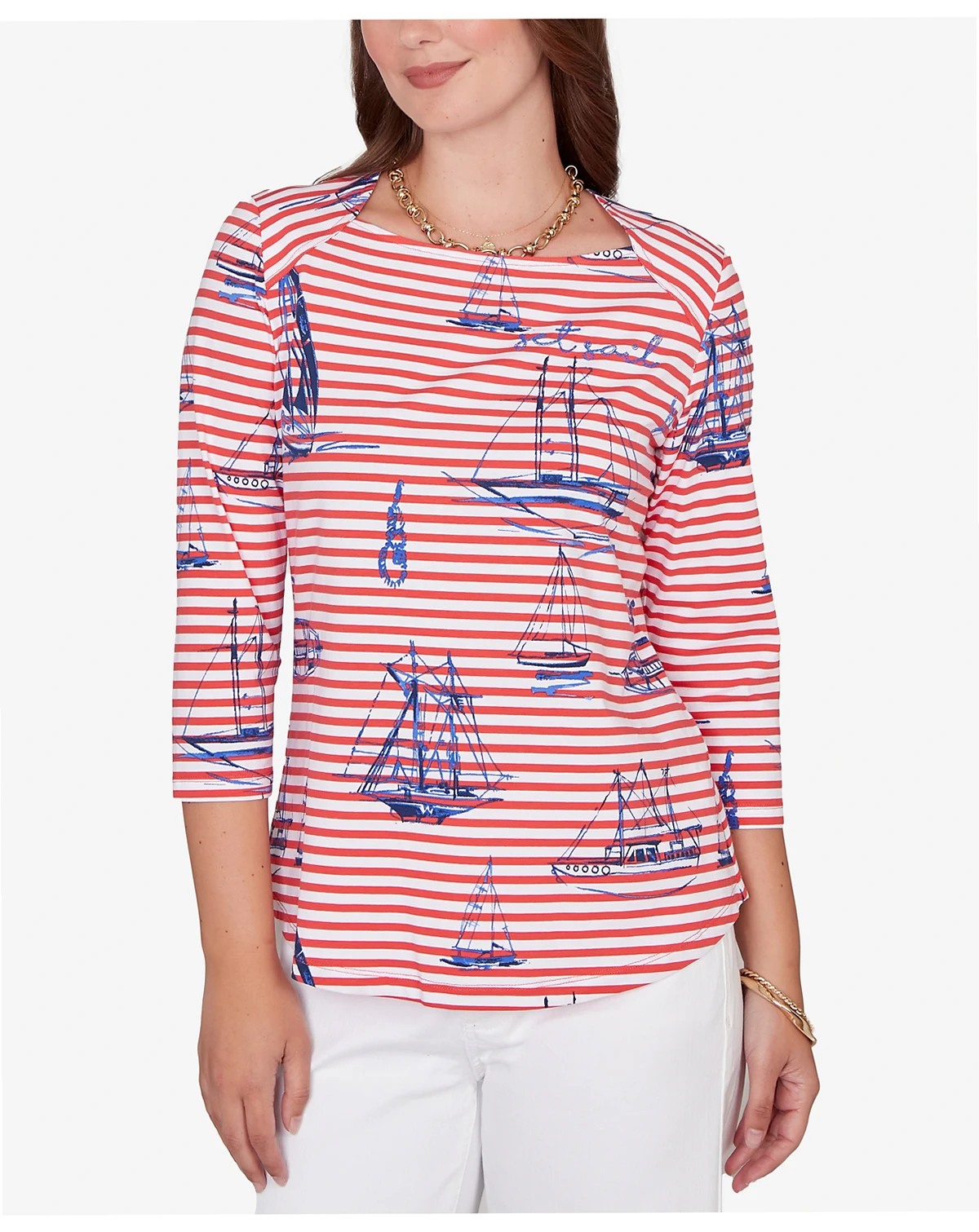 Petite Striped Sailboat Knit Top