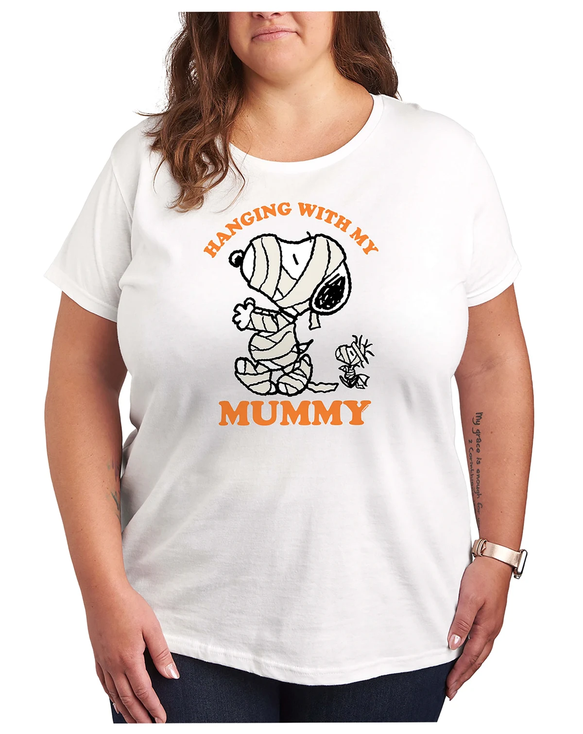 Halloween Woodstock and Snoopy Mummy Women's Short Sleeve Graphic T-shirts