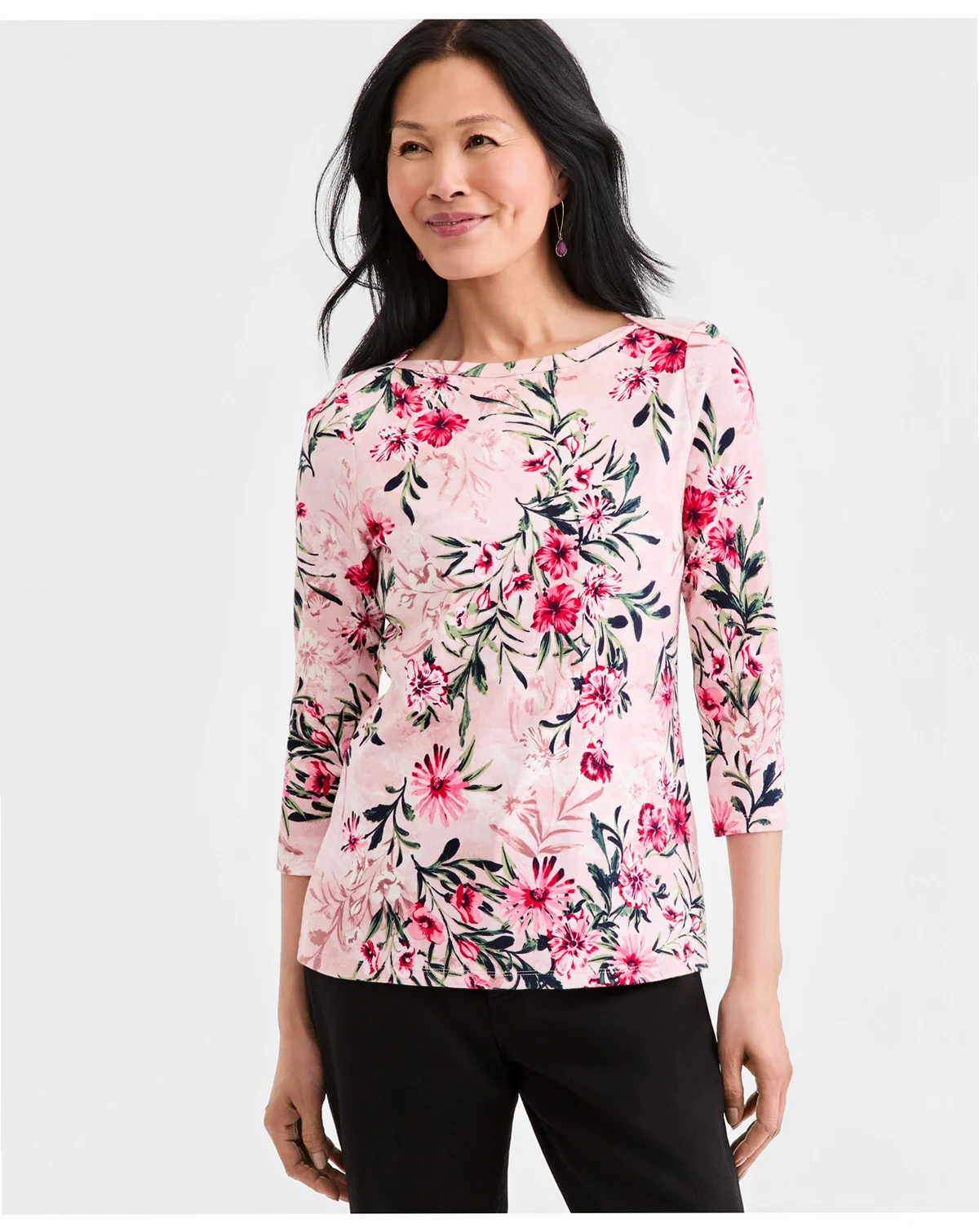 Petite Floral Print Boat Neck Top, Macy's Exclusive