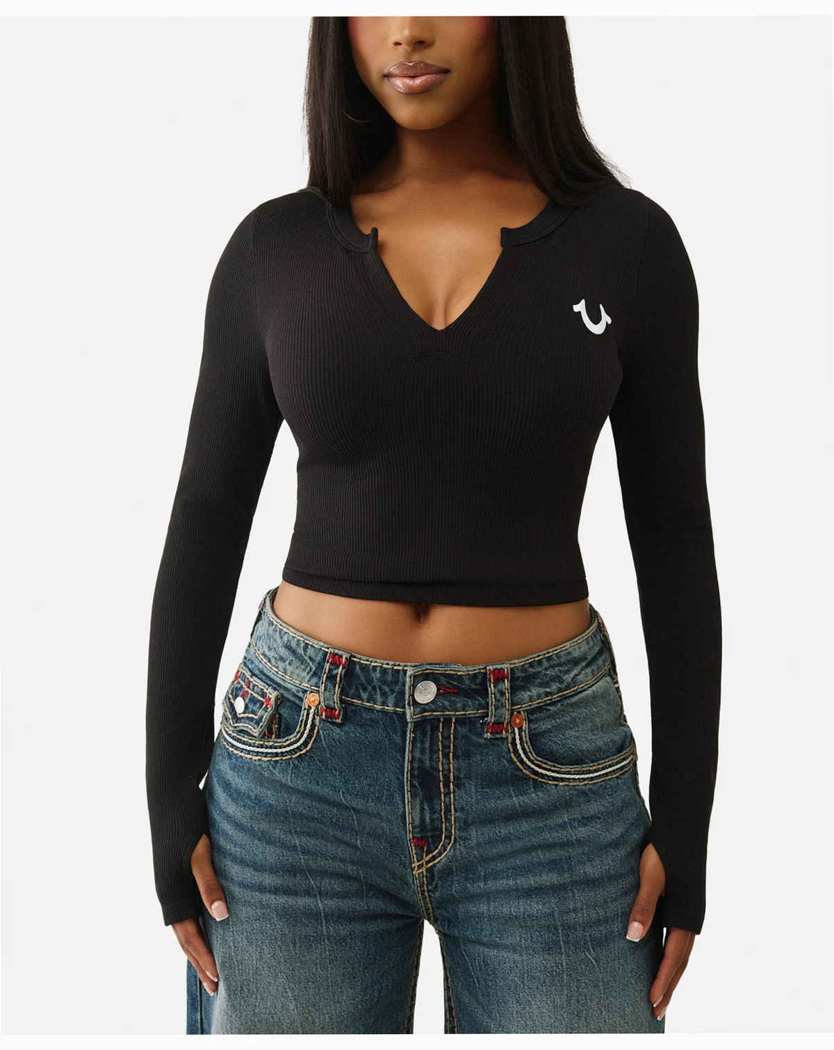 Women's Long-Sleeve Seamless V Notch Top