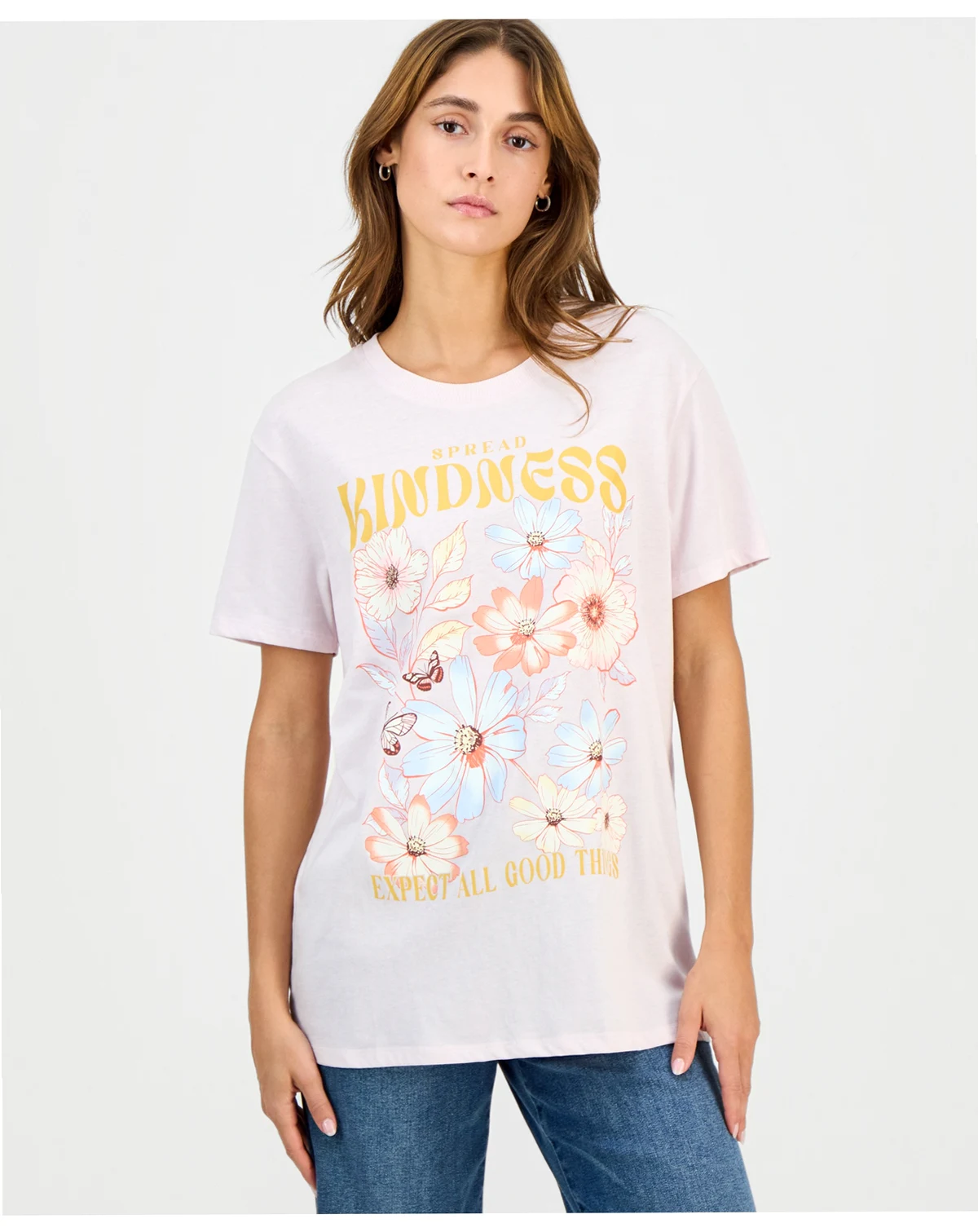 Juniors' Kindness Flowers Crewneck Tee
