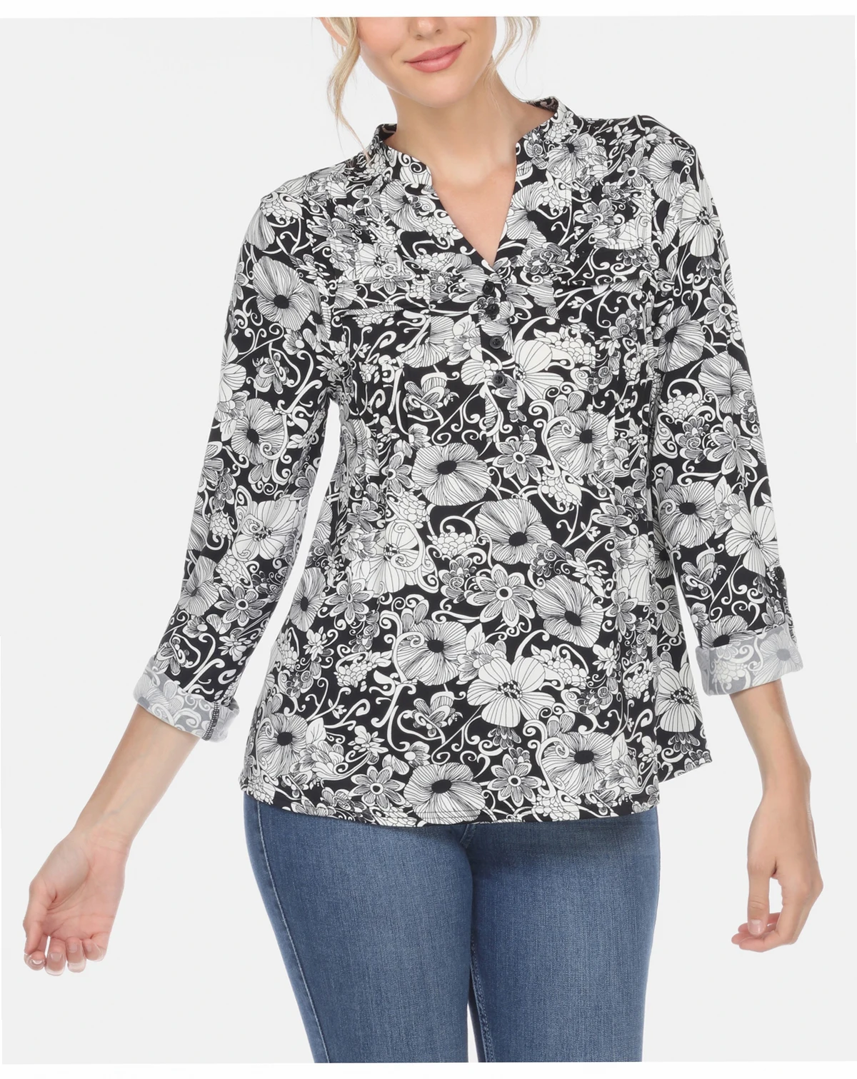 Women's Pleated Floral Print Blouse