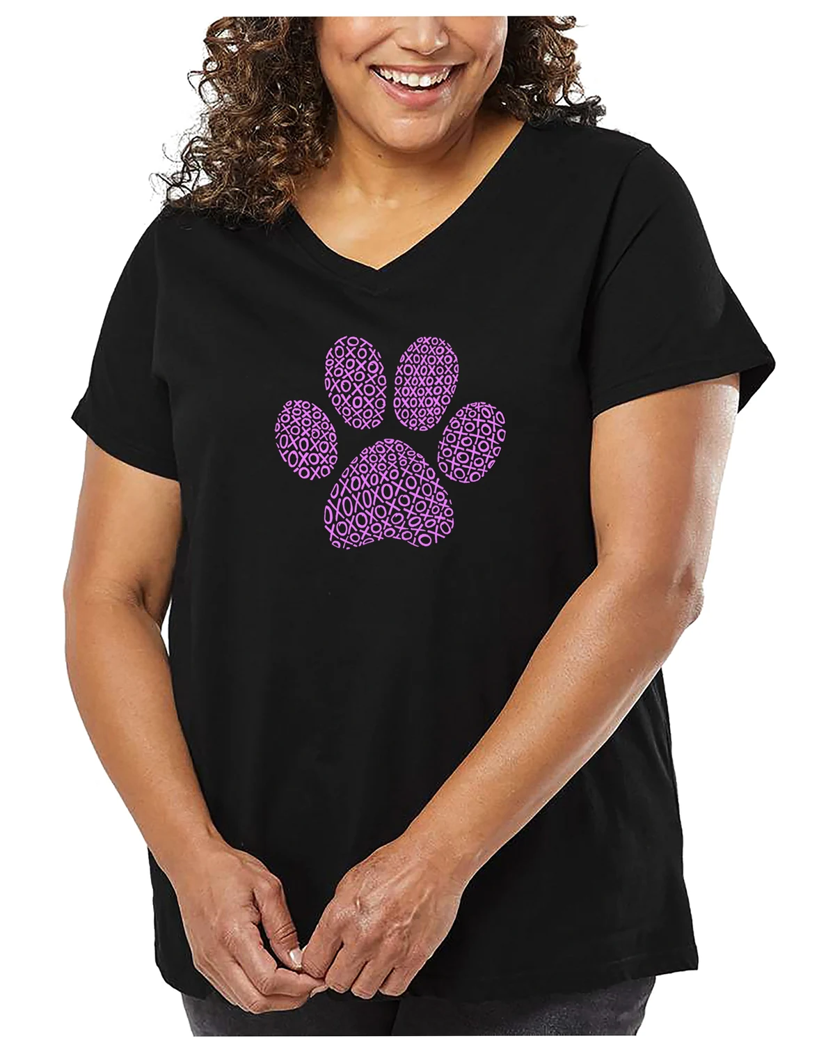 Plus Size XOXO Dog Paw Word Art V-Neck T-Shirt