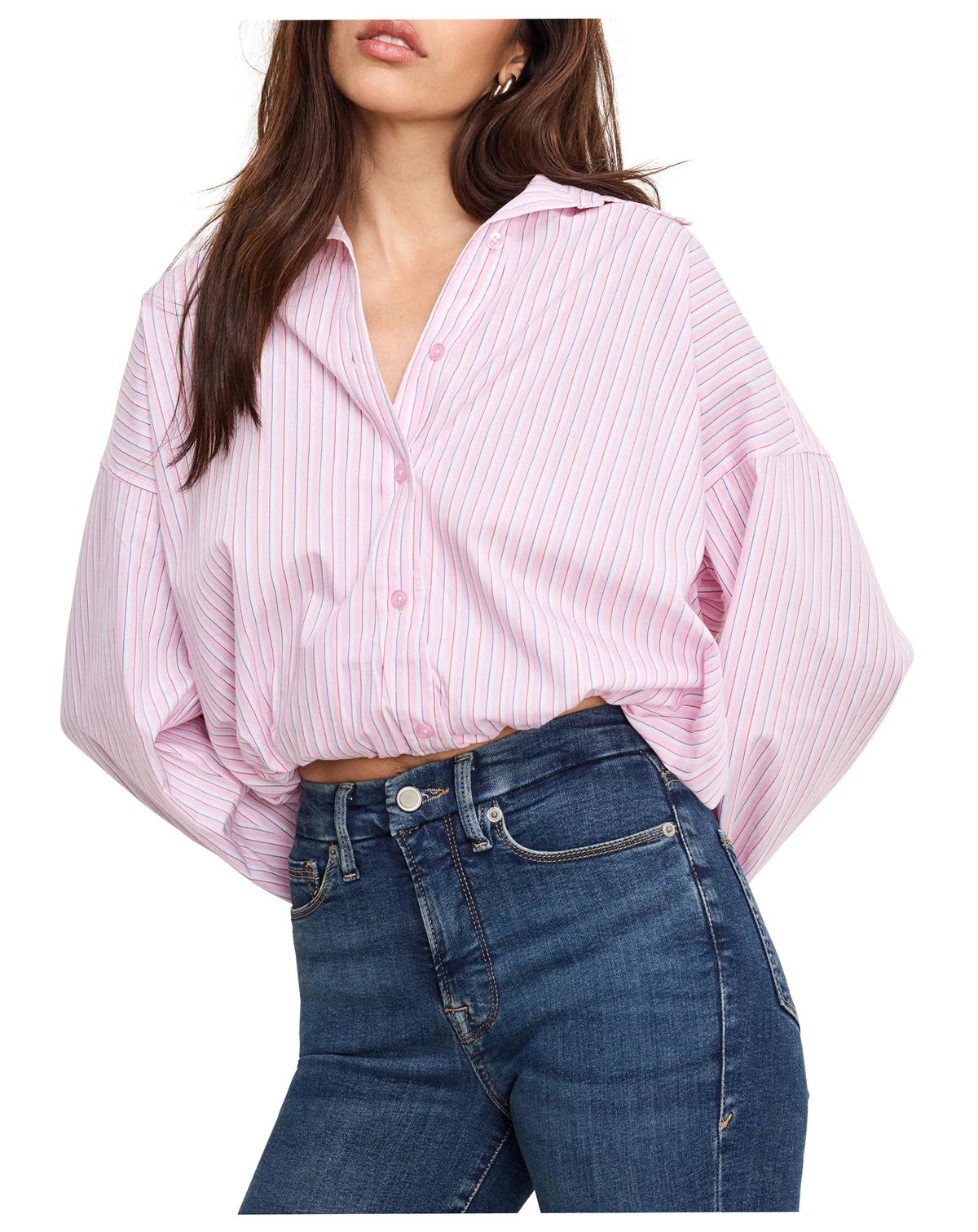 Women's Button-Front Poplin Bubble Shirt, Regular & Plus Size