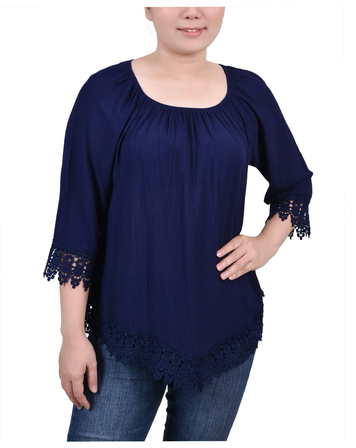 Petite Size 3/4 Sleeve Peasant Blouse