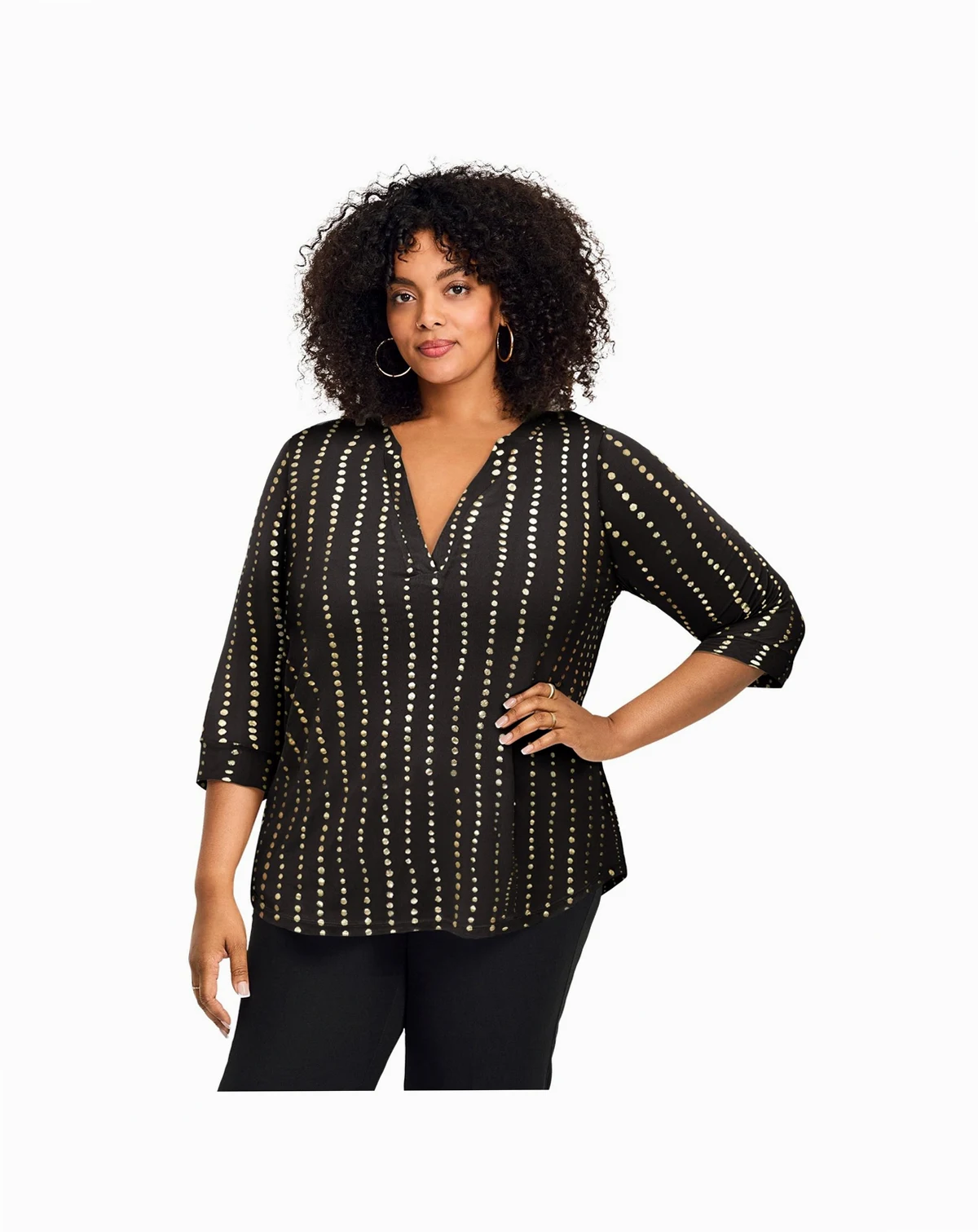 Women's Plus Size Split-Neck Foil Top