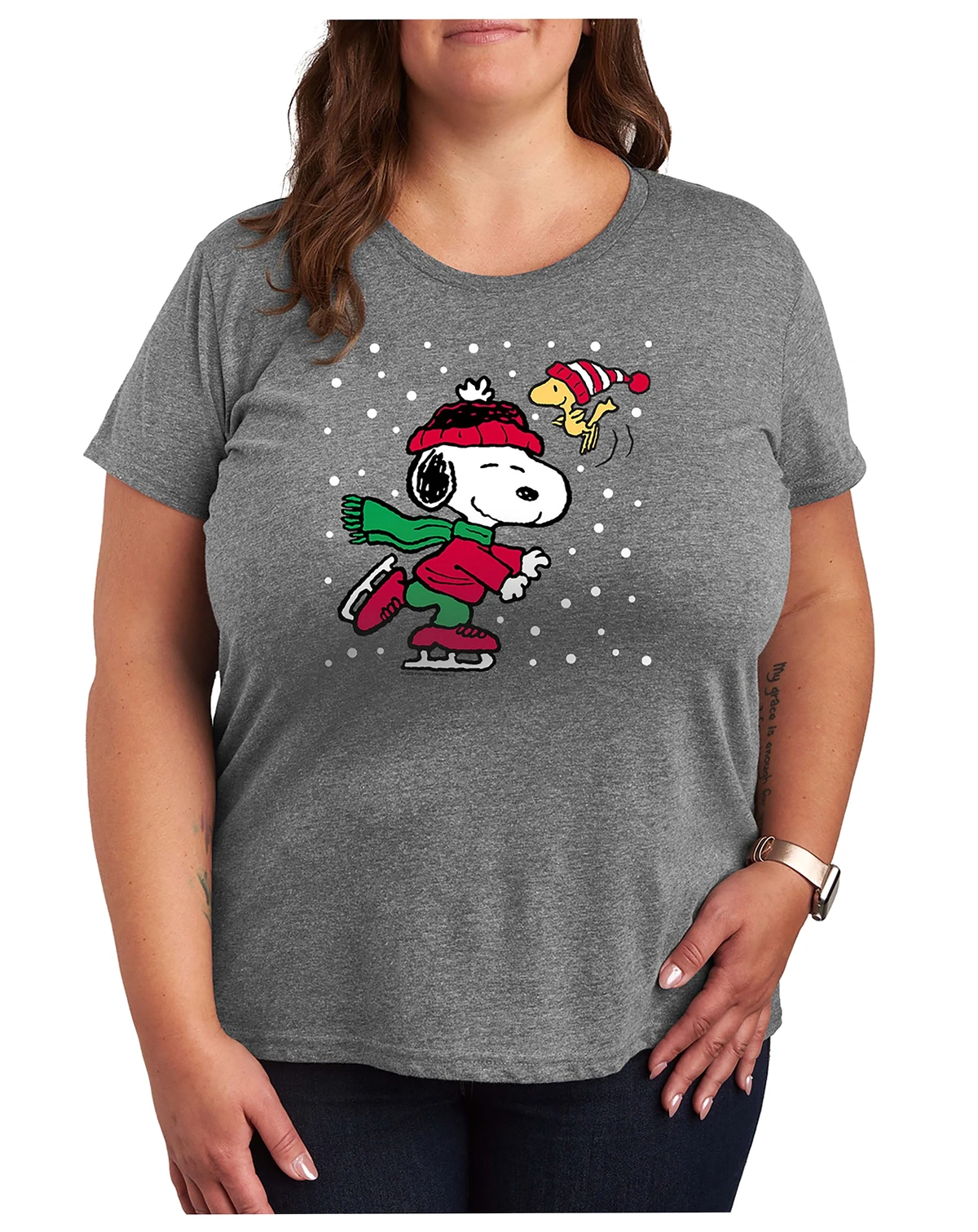 Christmas Snoopy Woodstock Ice Skate Women's Short Sleeve Graphic T-shirts