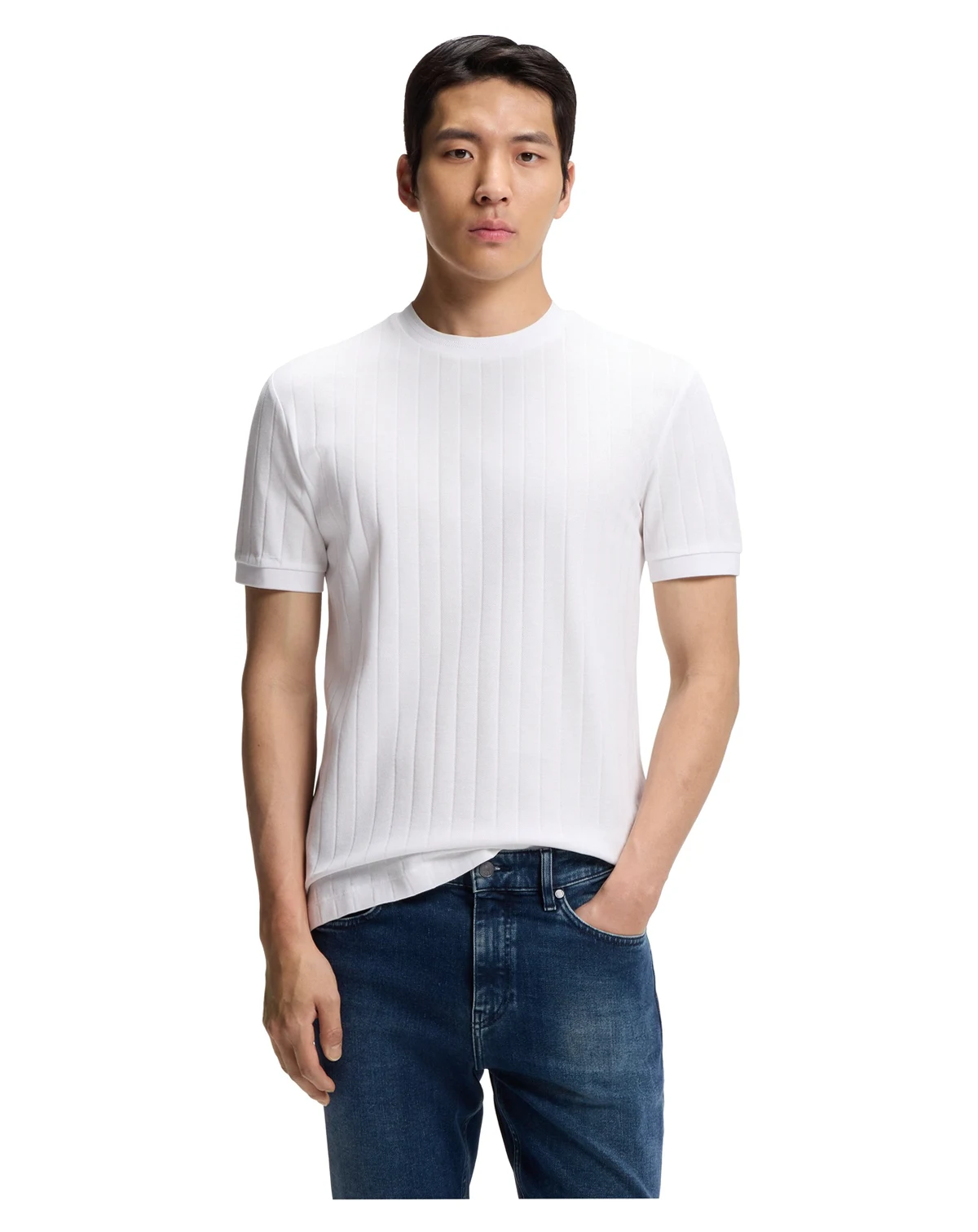 Men's Mercerized-Cotton Structured Stripes T-Shirt