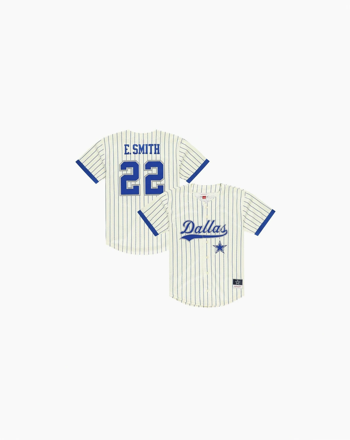 Men's Emmitt Smith Cream Dallas Cowboys Name Number Mesh Button-Up Baseball Jersey