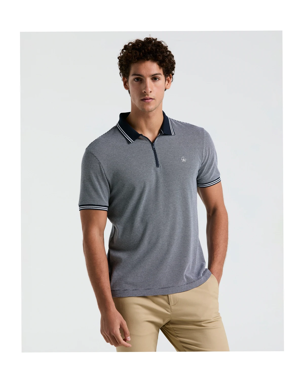 Men's Quarter-Zip Jacquard Polo Shirt