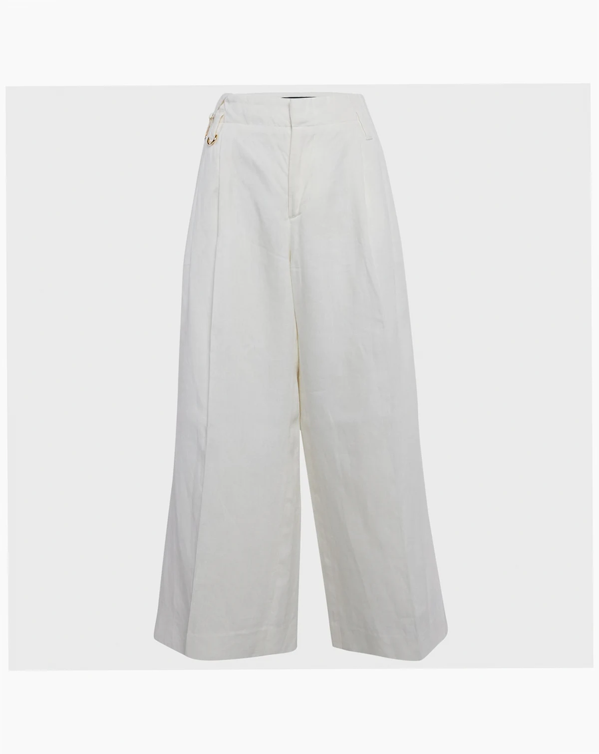 Women's Off-White Linen Wide-Leg Cropped Pants
