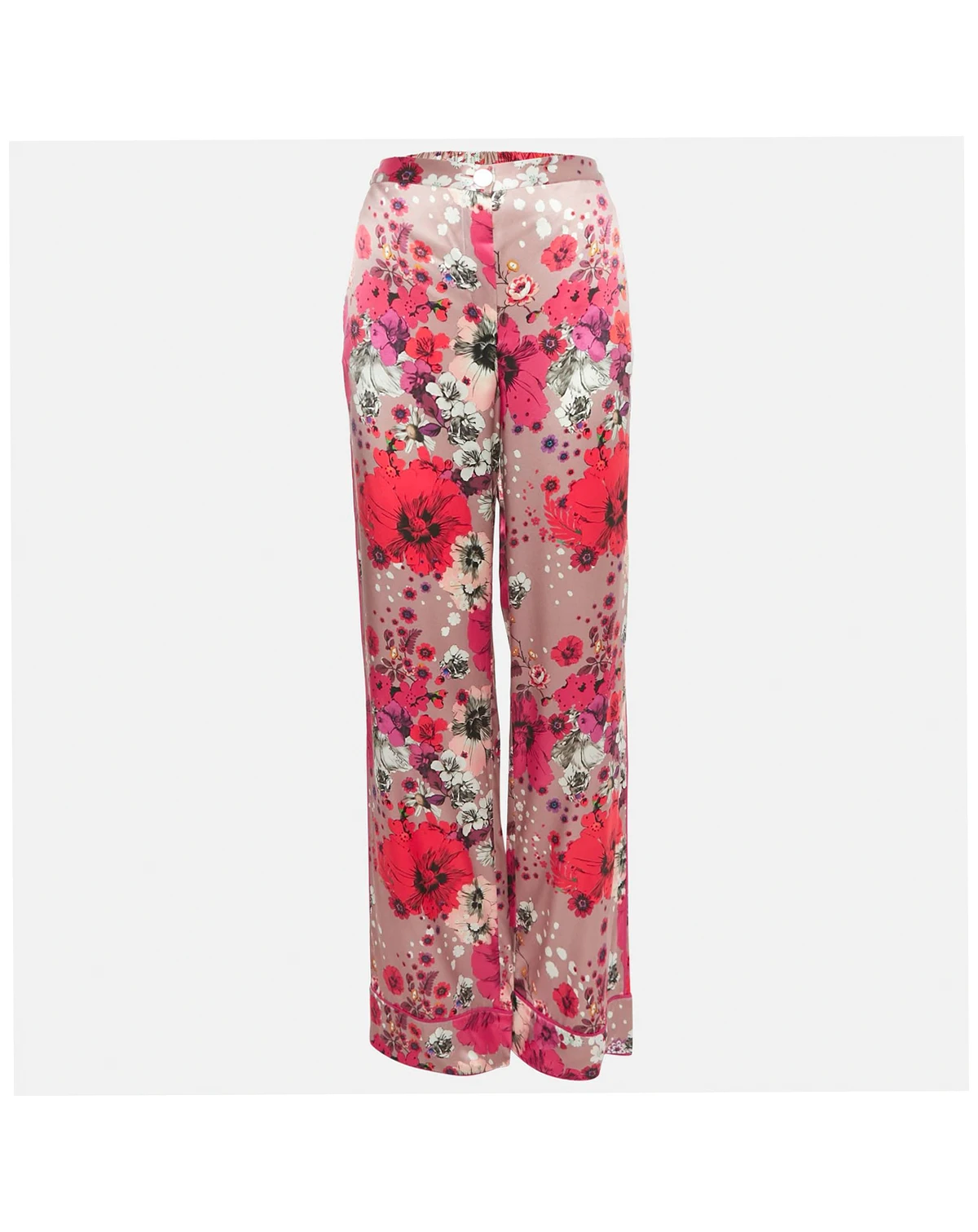 Women's Multicolor Floral Print Silk Straight Leg Pants