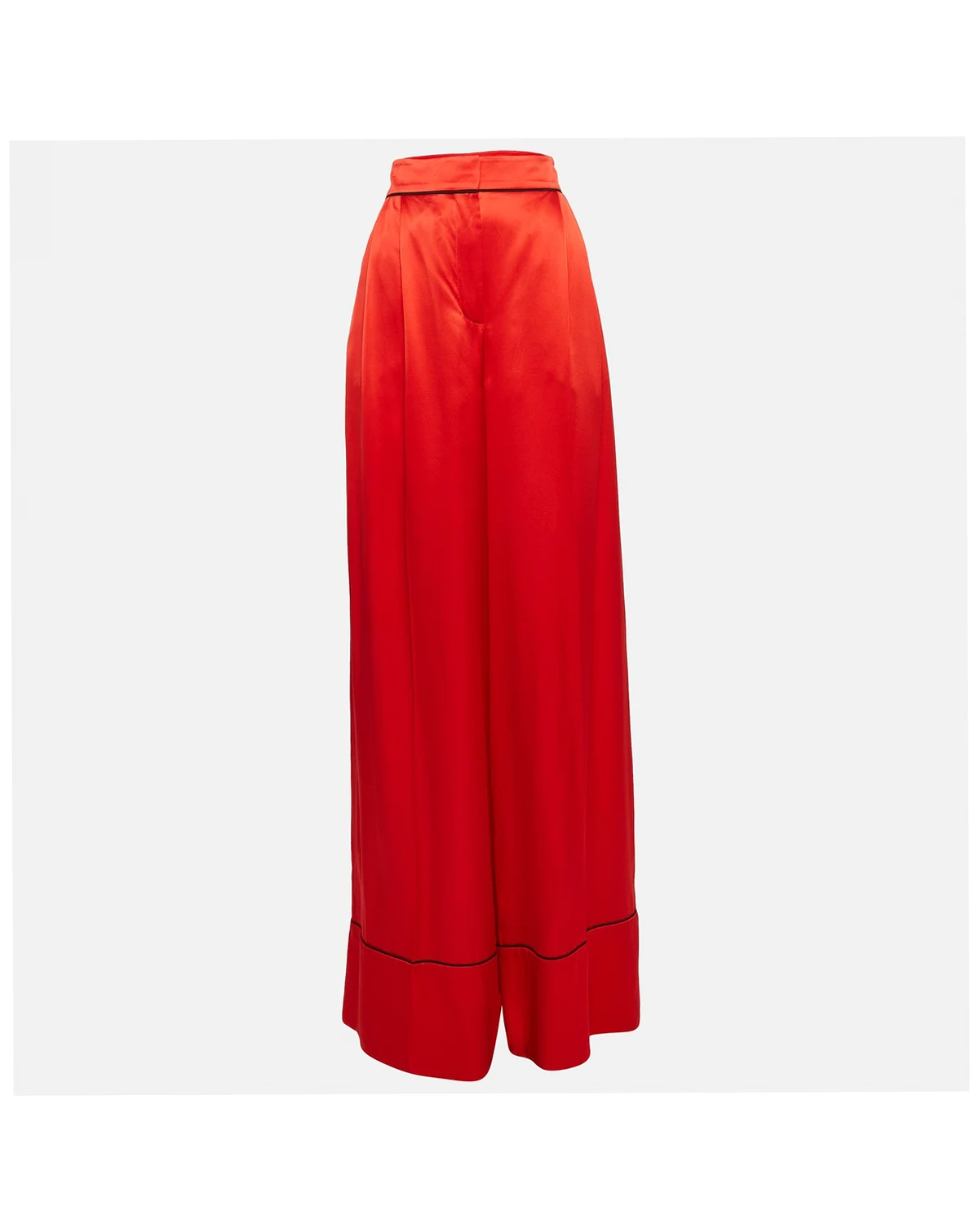 Women's Red Satin Silk Wide-Leg Pants