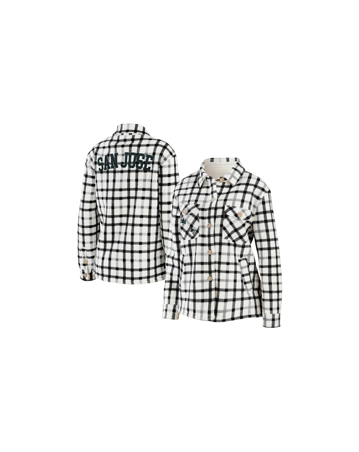 Women's Oatmeal San Jose Sharks Plaid Button-Up Shirt Jacket