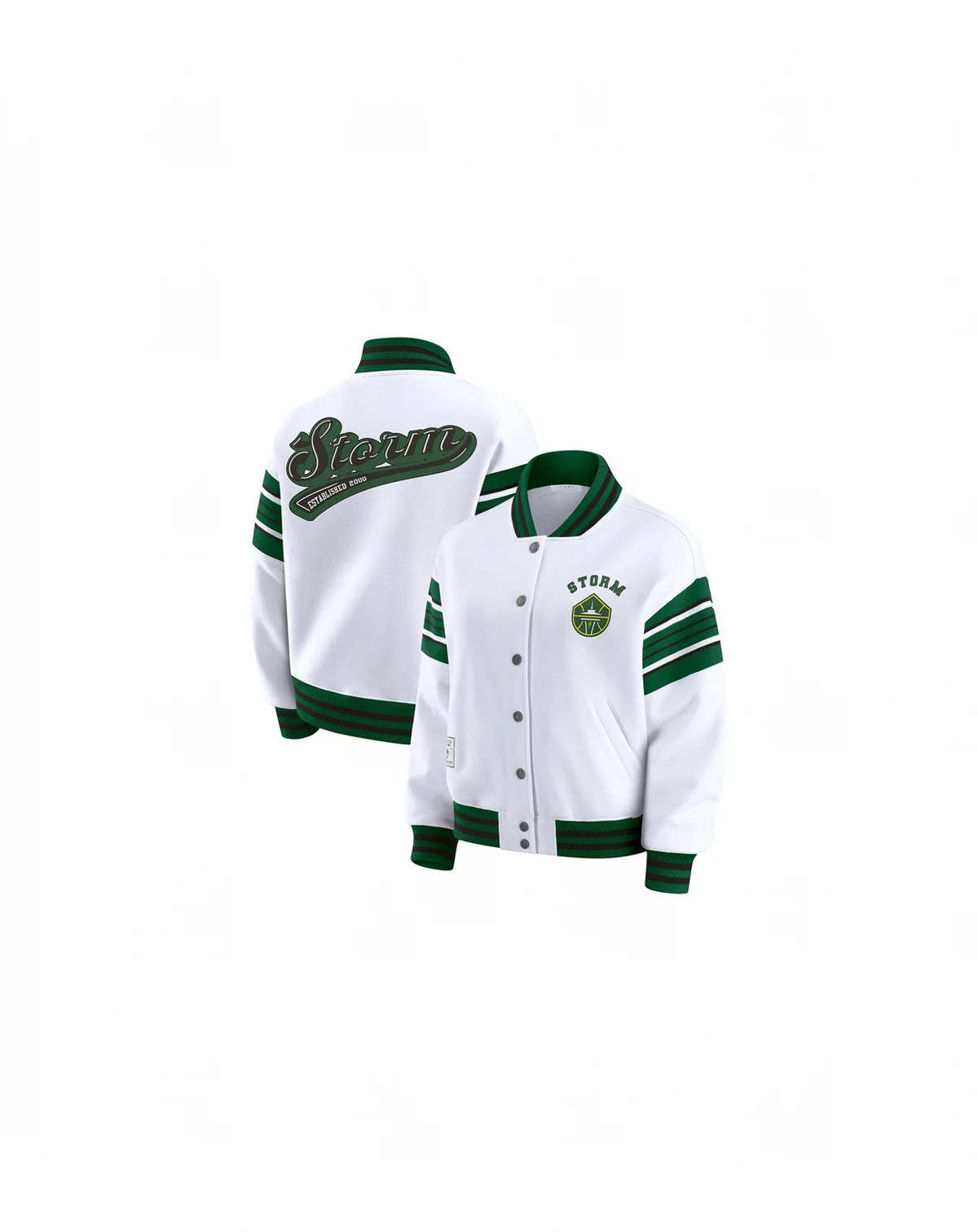 Women's White/Green Seattle Storm Full-Snap Fleece Sweatshirt Jacket