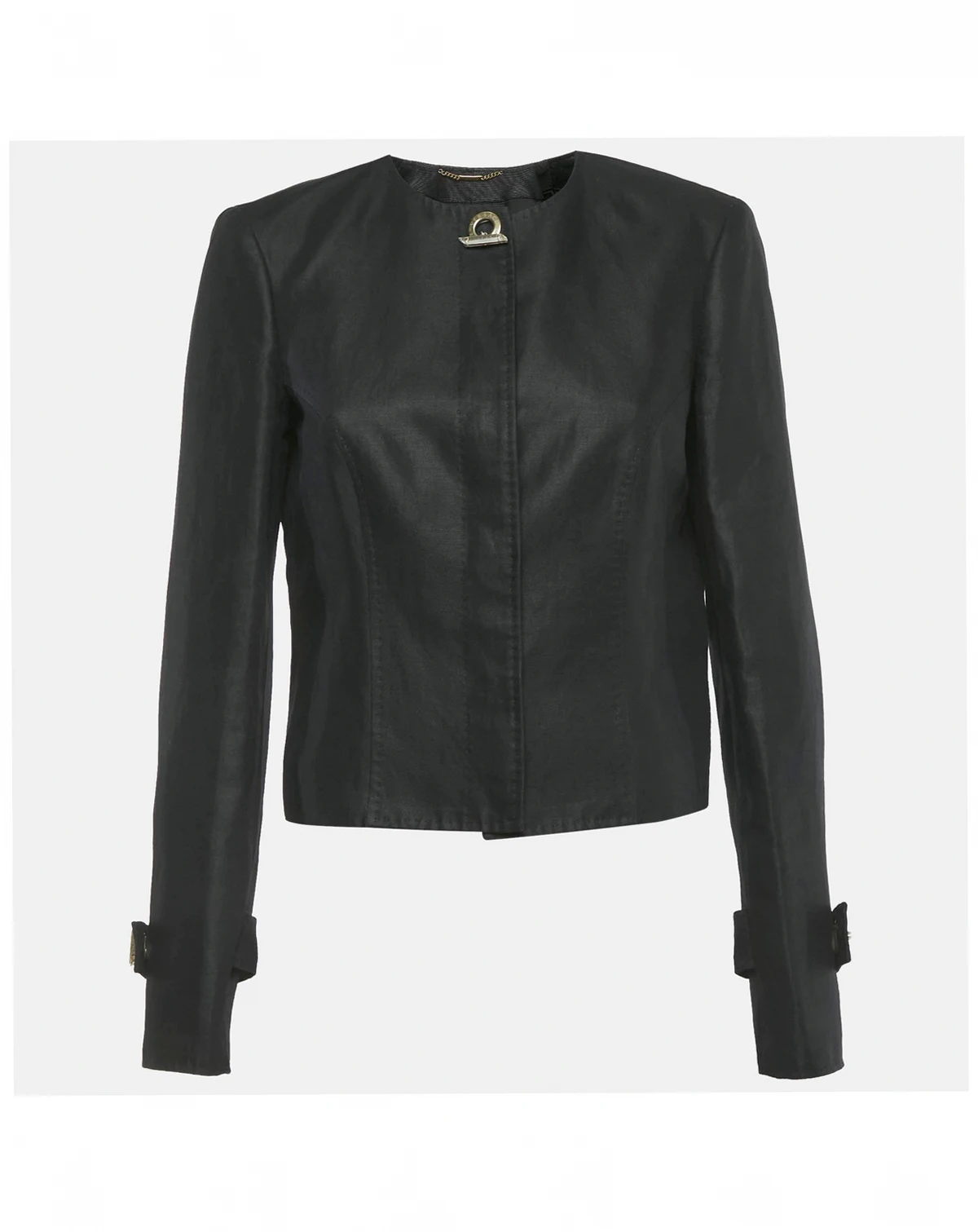 Women's Black Cotton Blend Button Front Jacket