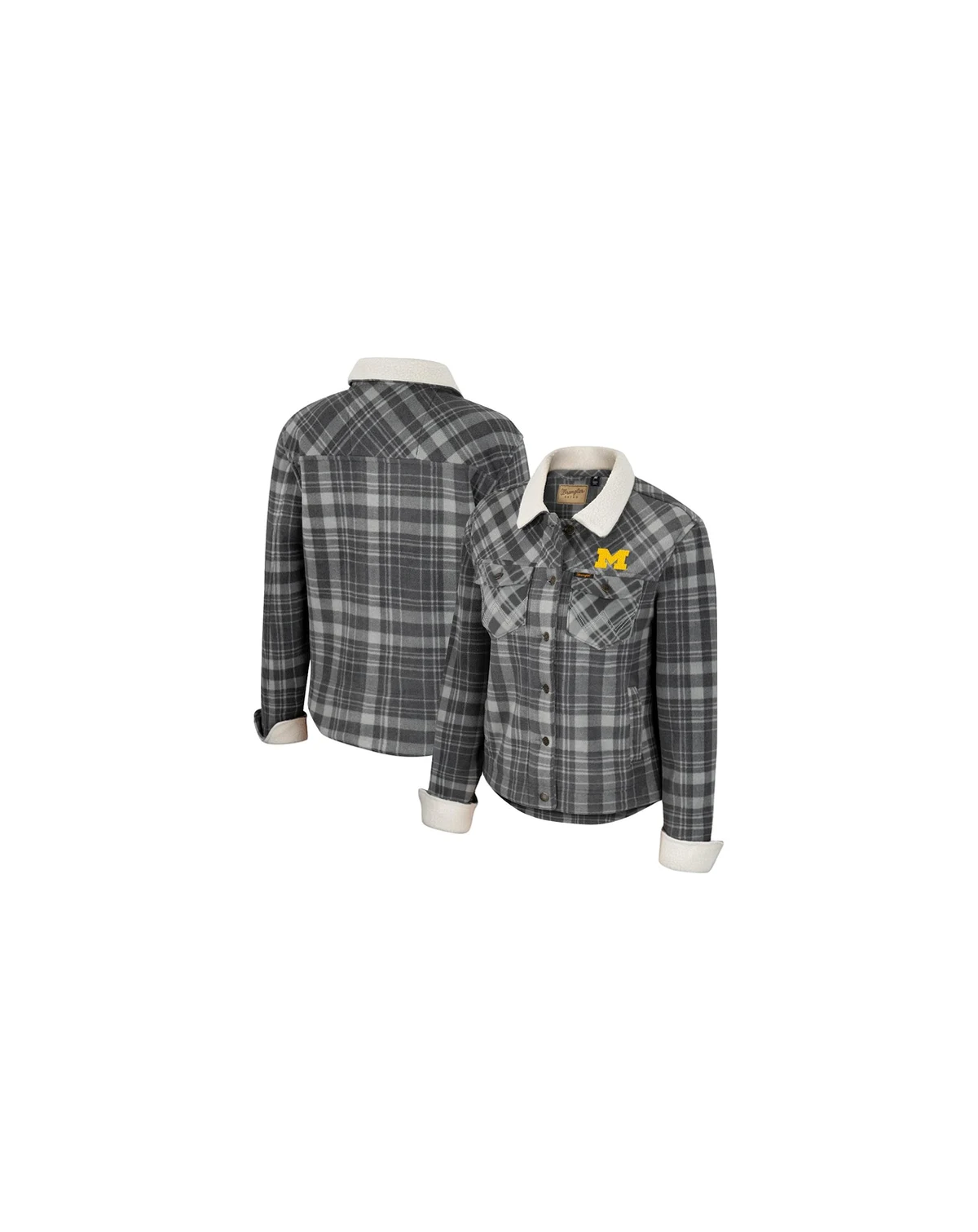 Women's x Wrangler Charcoal Michigan Wolverines Plaid Polar Fleece Button-Up Jacket