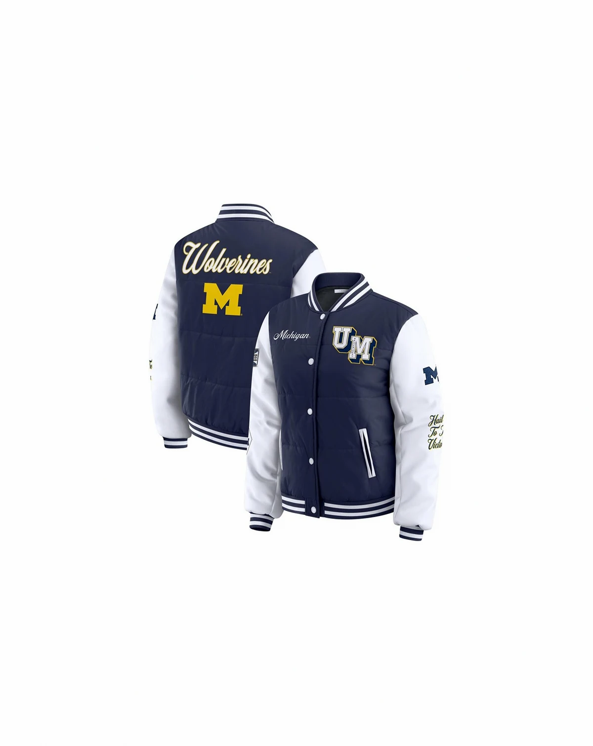 Women's Navy Michigan Wolverines Varsity Puffer Jacket