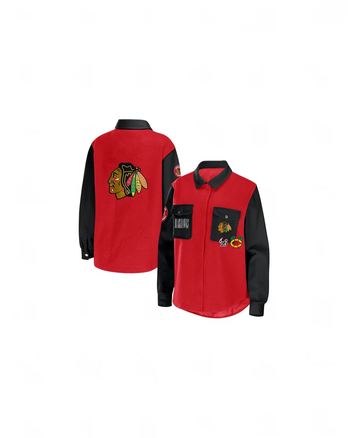 Women's Red, Black Chicago Blackhawks Colorblock Button-Up Shirt Jacket