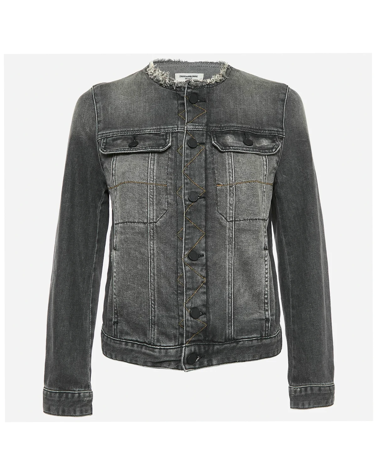 Women's Grey Washed Denim Collar Neck Jacket