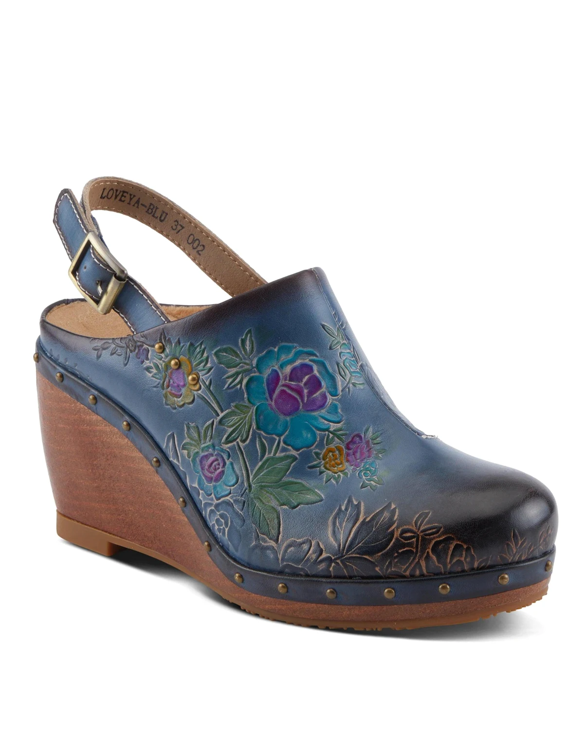 L’Artiste Women’s LOVEYA Handpainted Leather Slingback Wedge Sandals with Adjustable Buckle and Padded Insole