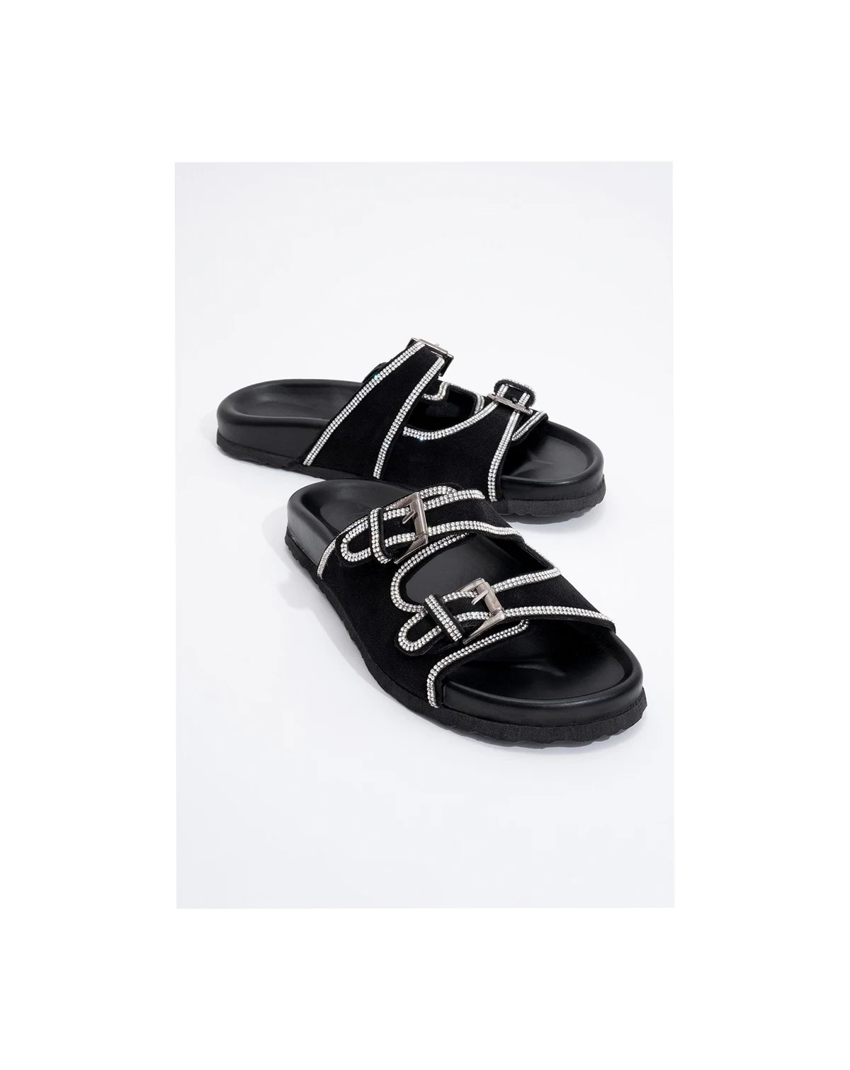 Allen Rhinestone Leather Slide Sandal (Women)