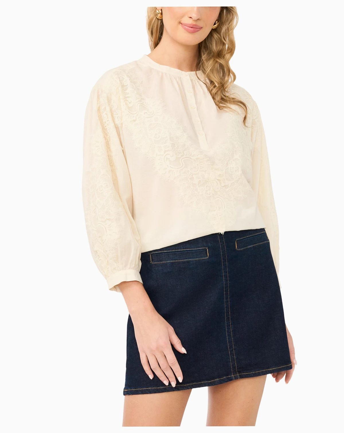 Women's Lace Half-Placket Blouse