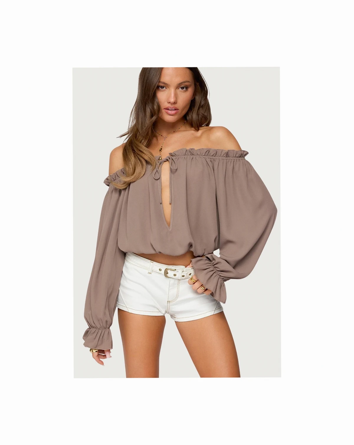 Women's Juna Off Shoulder Ruffle Chiffon Top