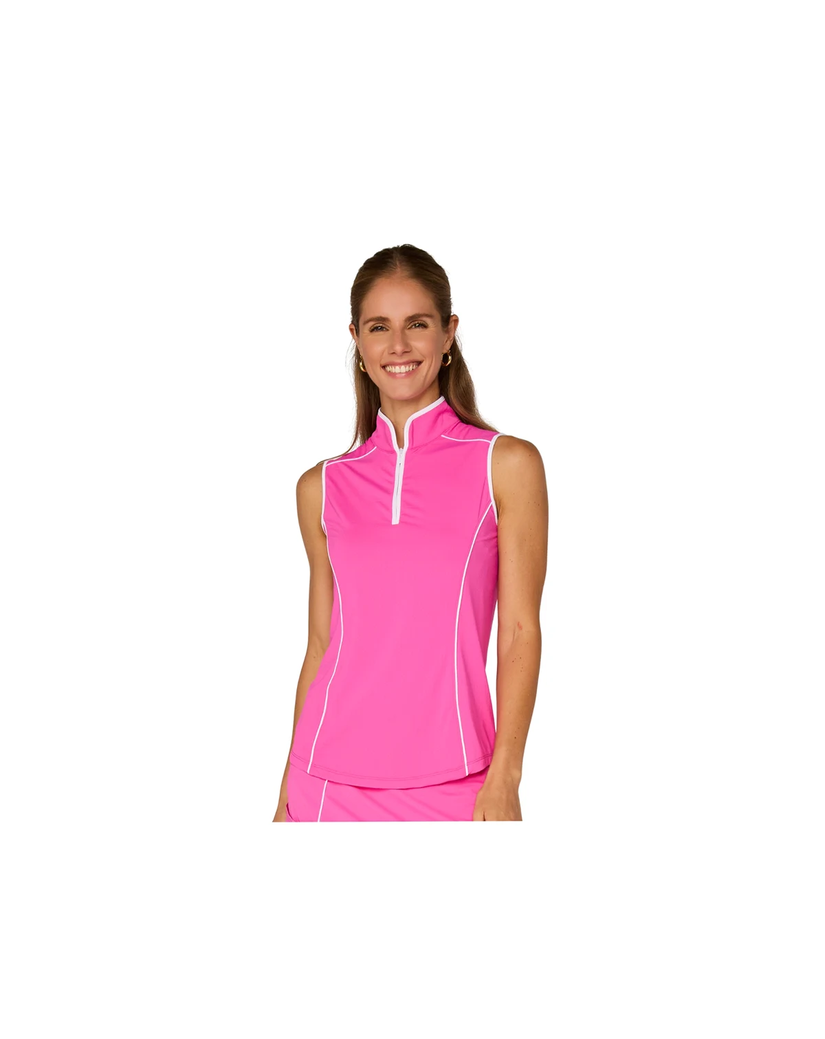 G Lifestyle Sleeveless Piping Mock Neck Top