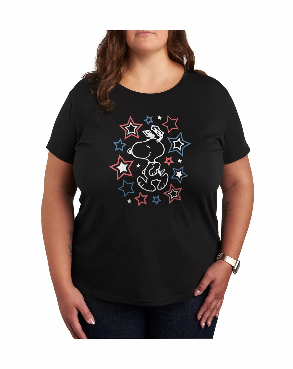 Trendy Plus Size Peanuts Snoopy Americana Stars Graphic T-Shirt
