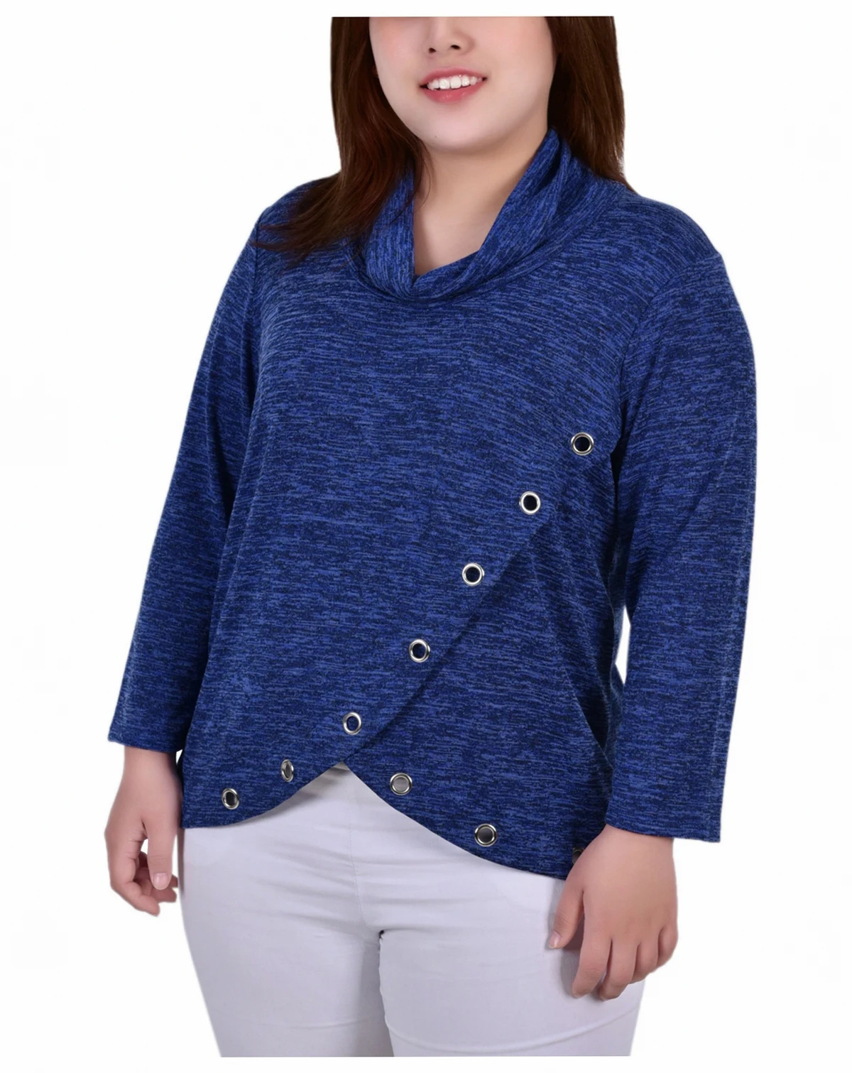 Plus Size Long Sleeve Crossover Top with Grommets
