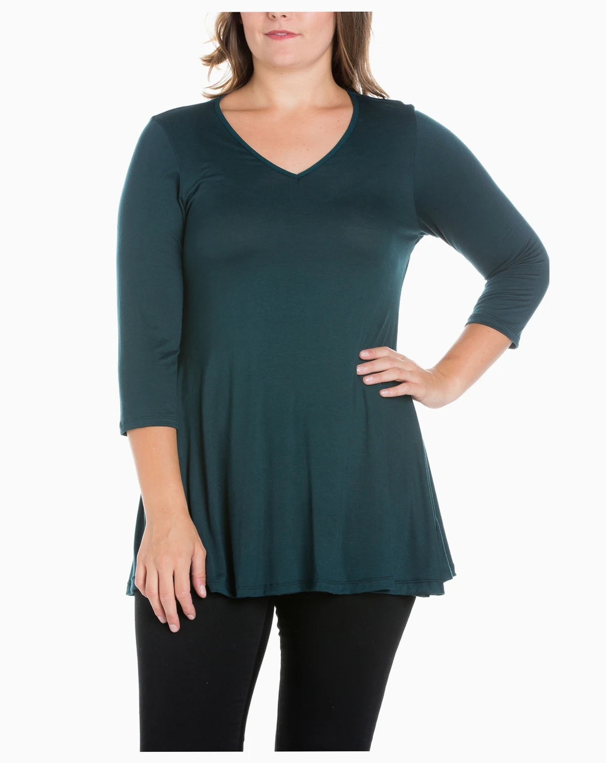 Plus Size 3/4 Sleeve V-Neck Tunic Top