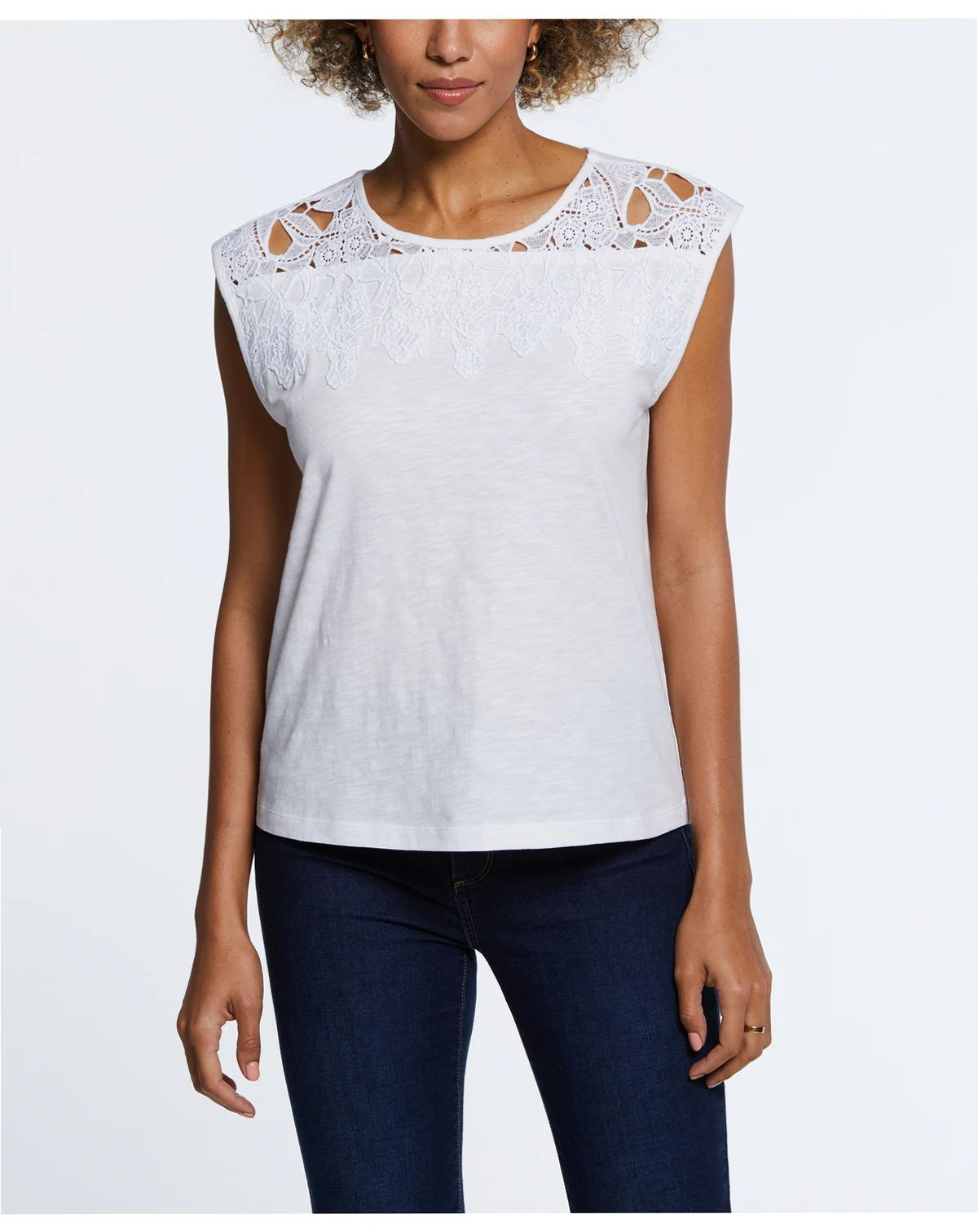 Petite Cotton Lace Yoke Top